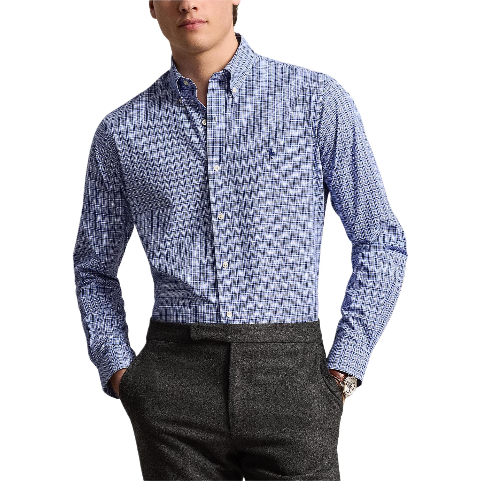 

Polo Ralph Lauren Ss25 Рубашка мужская хлопковая в клетку с длинным рукавом и вышивкой логотипа Синяя 710952113-001 XXL