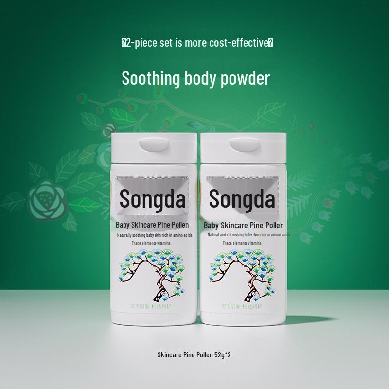 Songda Pine Pollen Prickly Heat Powder for Babies, 52g – Natural Talcum Baby Skincare, Non-Corn Starch.