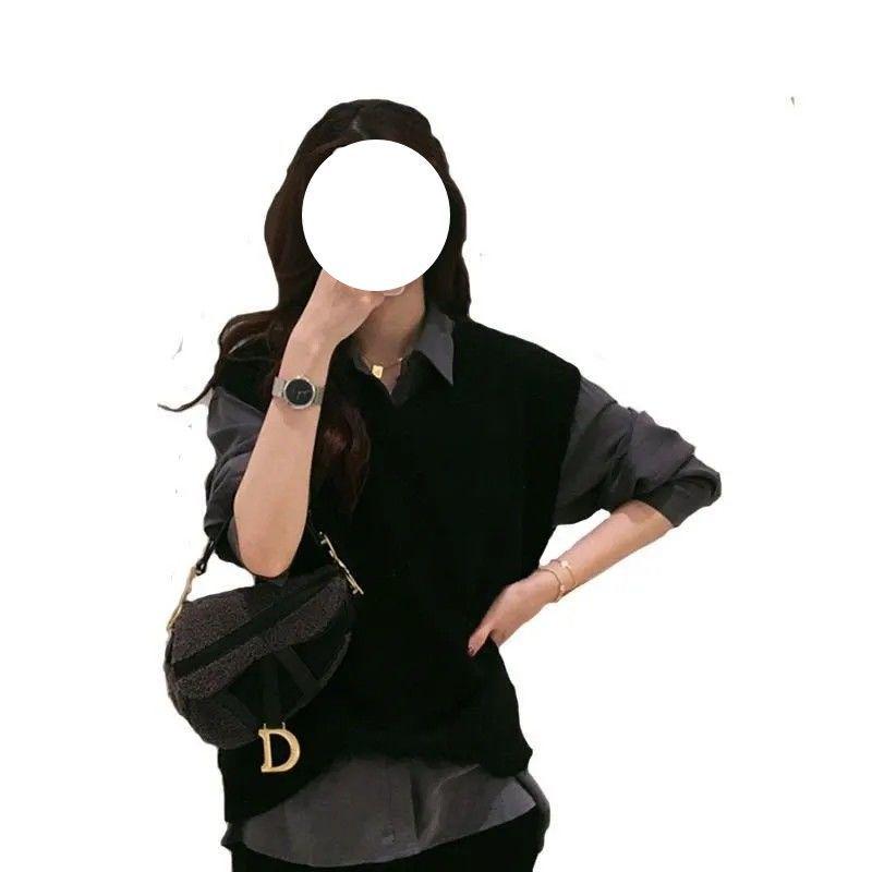 Korean Style V-Neck Vest & Long-Sleeve Blouse Set for Women - Casual Spring/Autumn Wear