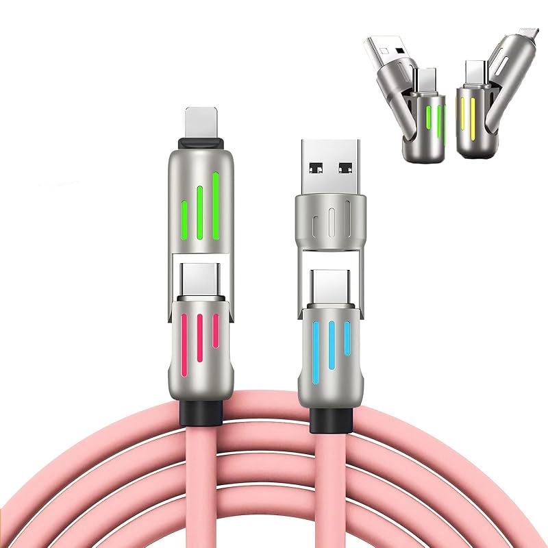 1.5M 4-in-1 Fast Charging Cable with LED Indicator 240W USB C  Universal Cable with Lightning/Micro-USB/Type-C Ports for All Phones Tablets Power