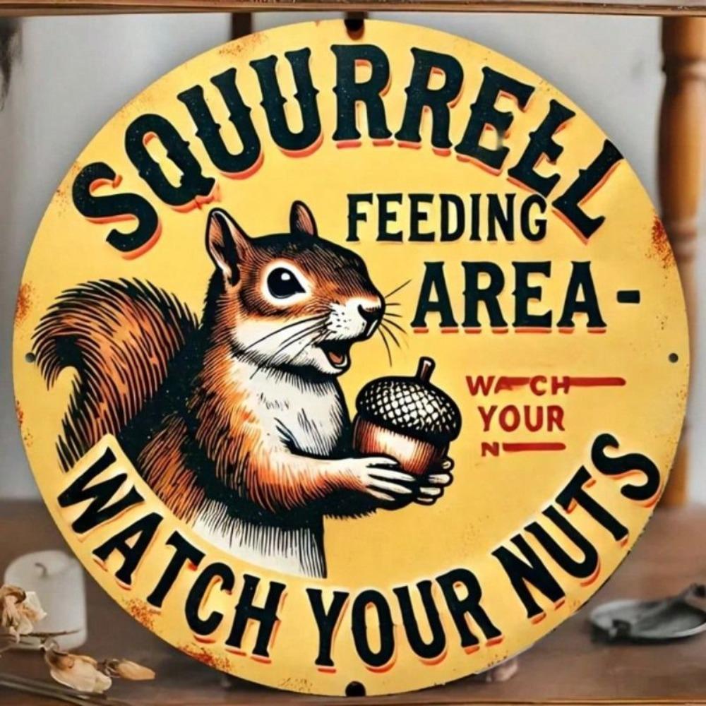 Retro Vintage Round Metal Sign with Nuts Design for Bar Cafe Wall Decor