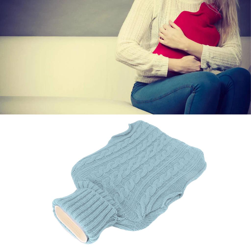 Hot Water Bag Rubber Explosionproof Water Injected Hand Warming Bag with Knit Hand Insert Cover Large