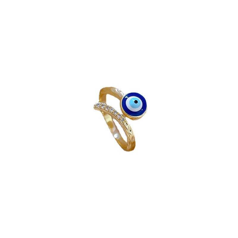 [Real Gold] Eye Zircon Ring Opening Adjustable Simple Jewelry Japanese Ring Couple Ring