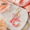 Initial Letter Charm Keychain Pink Series Pendant, Sequins Heart Key Chain with Holder Pendant Butterfly Tassel Design, A-Z for Bag Purse Backpack