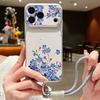 Colorful Flowers Print Leather Lanyard Case For iPhone 18 Pro Max Hybrid TPU+PU Anti-skid Soft Cover For iPhone 17 16 15 14 13 Pro Max