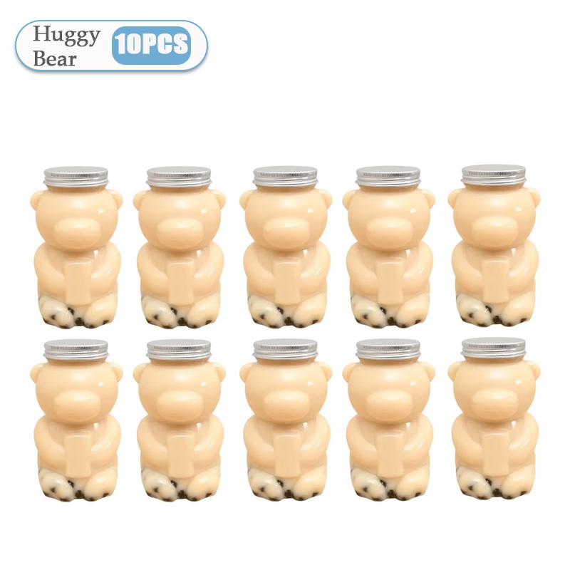 1-10PCS 500ml Violent Bear Milk Tea Bottle Disposable PET Transparent Juice Bottle Cartoon Bear Portable Juice Yogurt Bottle