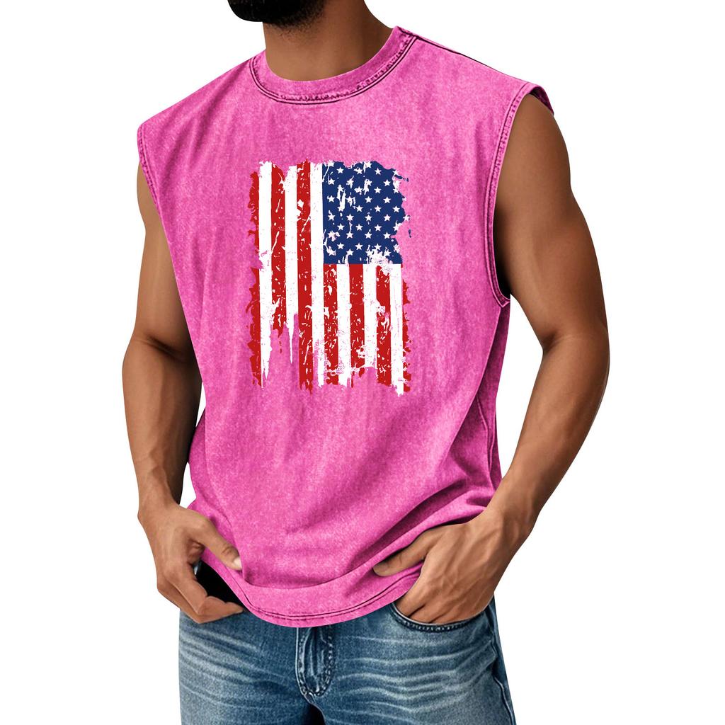 Men's Printed Round Neck Distressed Top Casual Comfort Vest