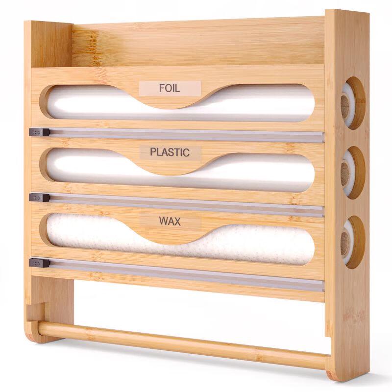 

ZISIZ Wall-Mounted Cling Film Dispenser with Multi-Compartment Storage