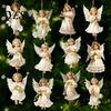 Wooden Angel Ornaments 24 Pcs Victorian Style Hanging Set, Golden Wings & White Dresses, Vintage Pendant Decorations Tree with Various Poses,