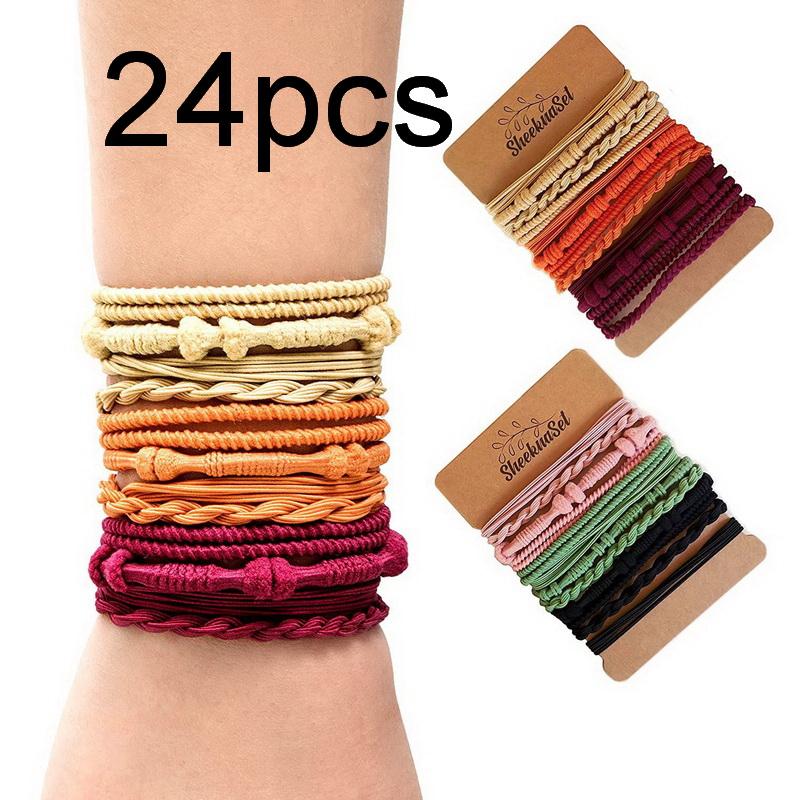 20/24pcs/set Fashion Bohemia Hair Rubber Bands for Women Elastic Boho  Hair Tie Bracelet Black Hairbands Head Rope Accessories