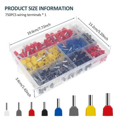 750pcs Twin Wire End Ferrules Set 0.5 - 10 Mm² Double Wire End Ferrules Insulated Wire Ferrules Cable End Ferrules for Wire Conn