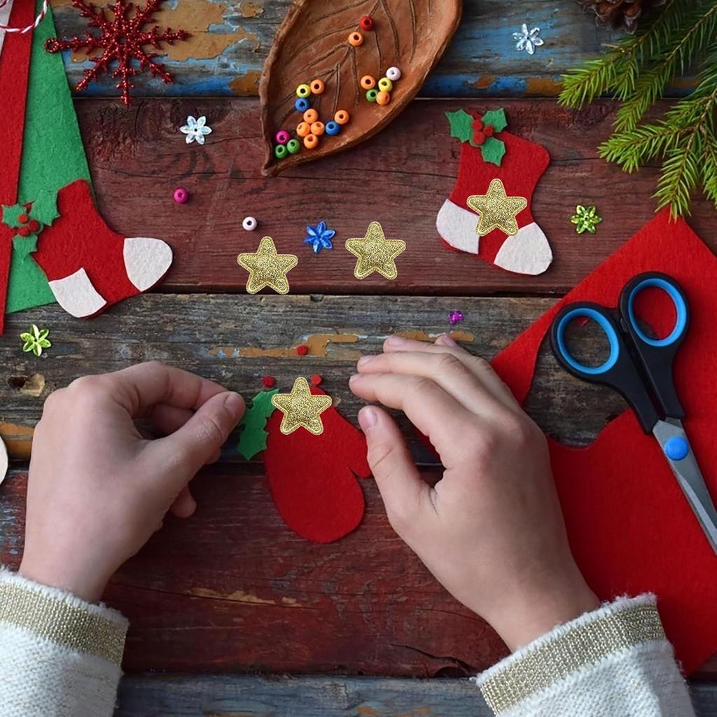 PRETYZOOM 100Pcs Glitter Star Cloth Patches Embroidered Appliques Decorative Iron On Patches for Clothing Bags Backpacks Jackets (Golden)