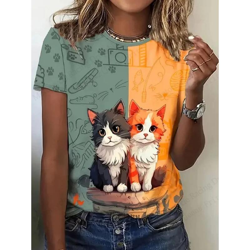 

Летний топ с круглым вырезом и 3D забавным принтом животного, модная повседневная женская футболка с коротким рукавом XS