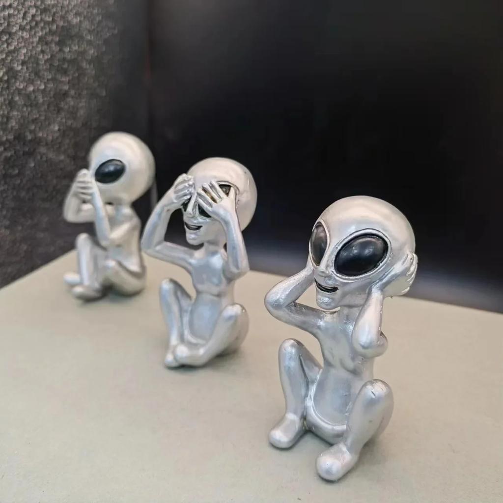 Creative Aliens Don't Listen Don't Watch Don't Talk Home Desktop Fun Resin Crafts Ornaments Garden Atmosphere Decorations