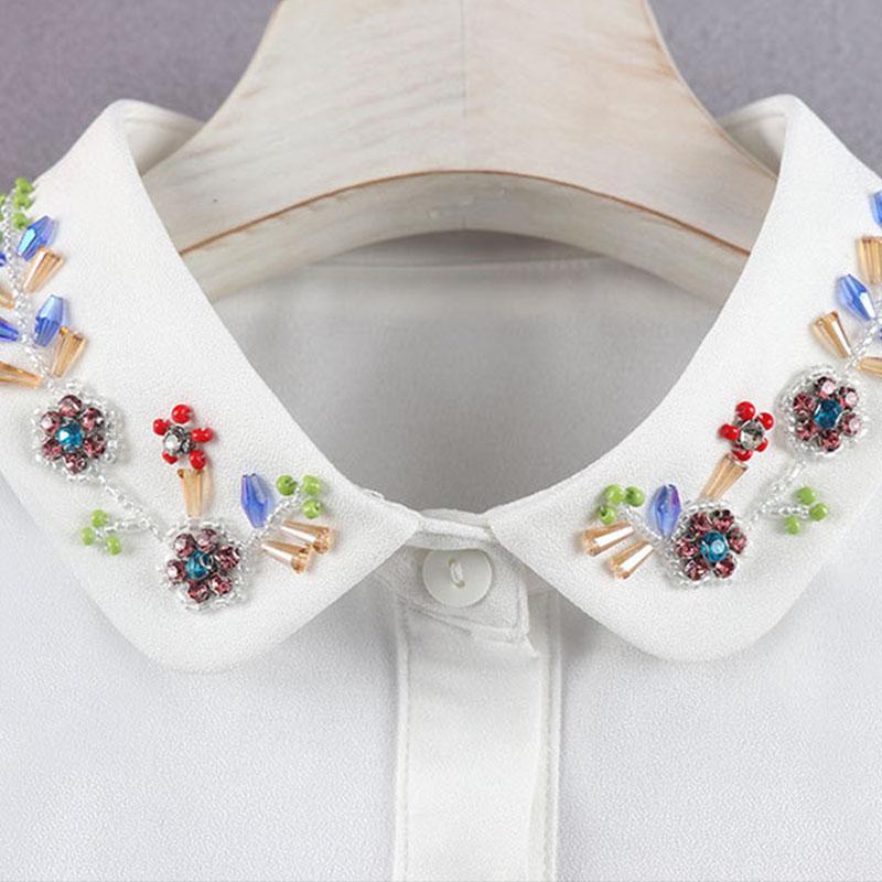 Perfect Match Handmade White Beaded Flower Fake Collar For Women Detachable Solid Color False Collar Female Neckwear Tie Lapel Decoration
