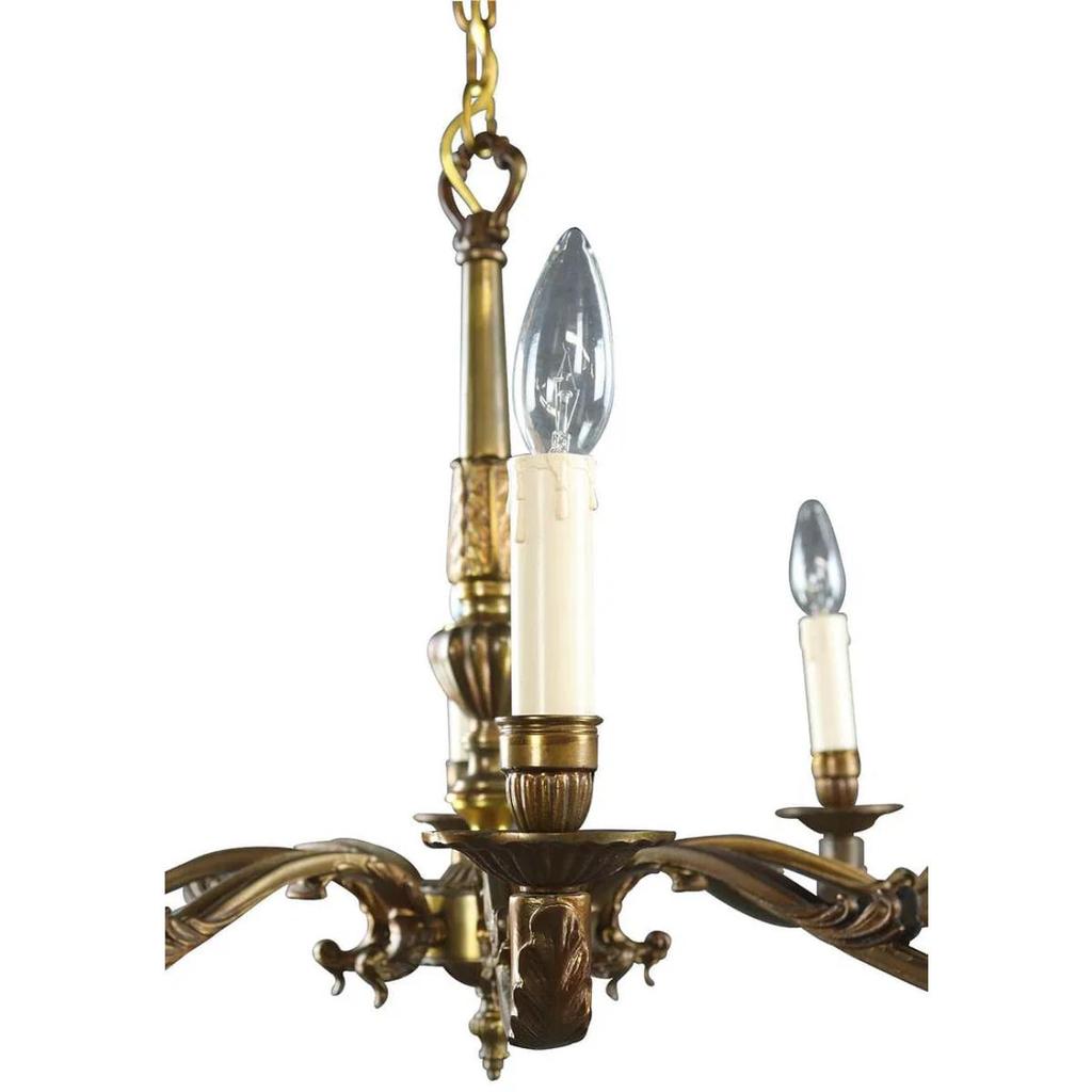 Vintage 1950s Rococo Chandelier 8 Light Antique Brass Copper Ceiling Light Fixture Luxury Home Decor