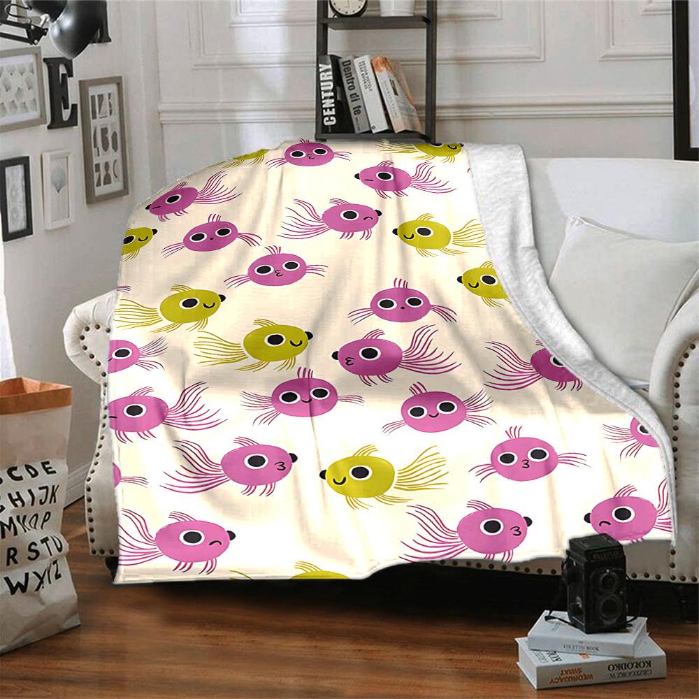 1pc Fish Friends Print Blanket   Lightweight Flannel Throw Blanket For Sofa, Bed, Living Room, Office, Outdoor Travel, Camping