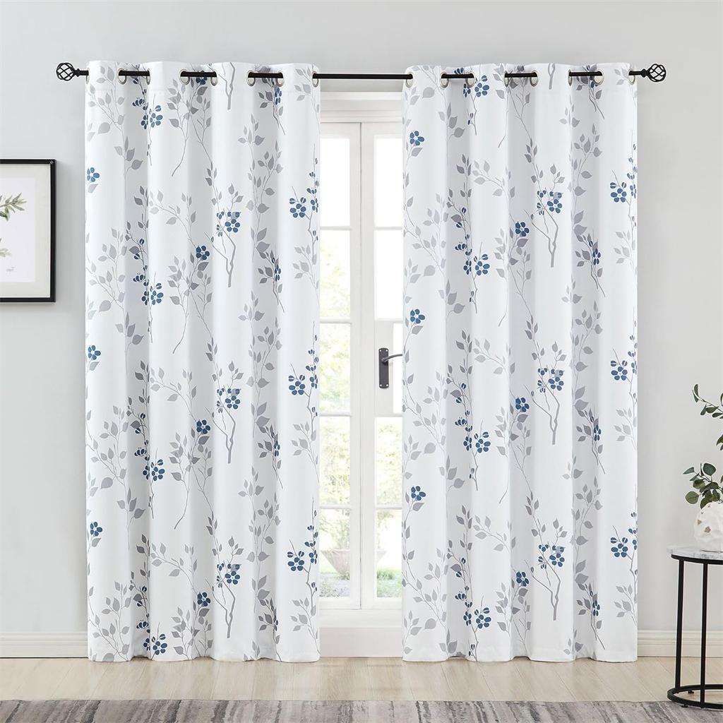 Refreshing Floral Print Pattern Curtains Blue Brown Floral 2 Pcs Living Room Bedroom Kitchen Balcony Blackout Decor