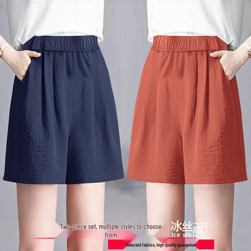 Ice Silk Women's Plus Size Summer Capris: Loose Straight, High Waist, Casual Wide Leg Shorts