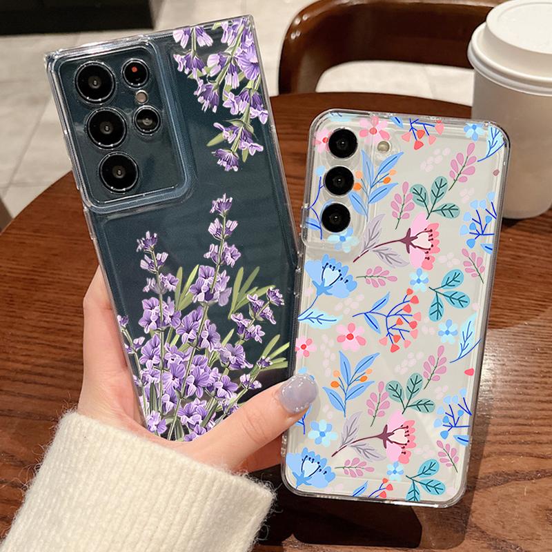 Romantic Flower Patterned Phone Case For Samsung Galaxy S26 S25 S24 S23 Ultra S22 Plus S24 S21 FE S25 Edge Clear TPU Soft Cover