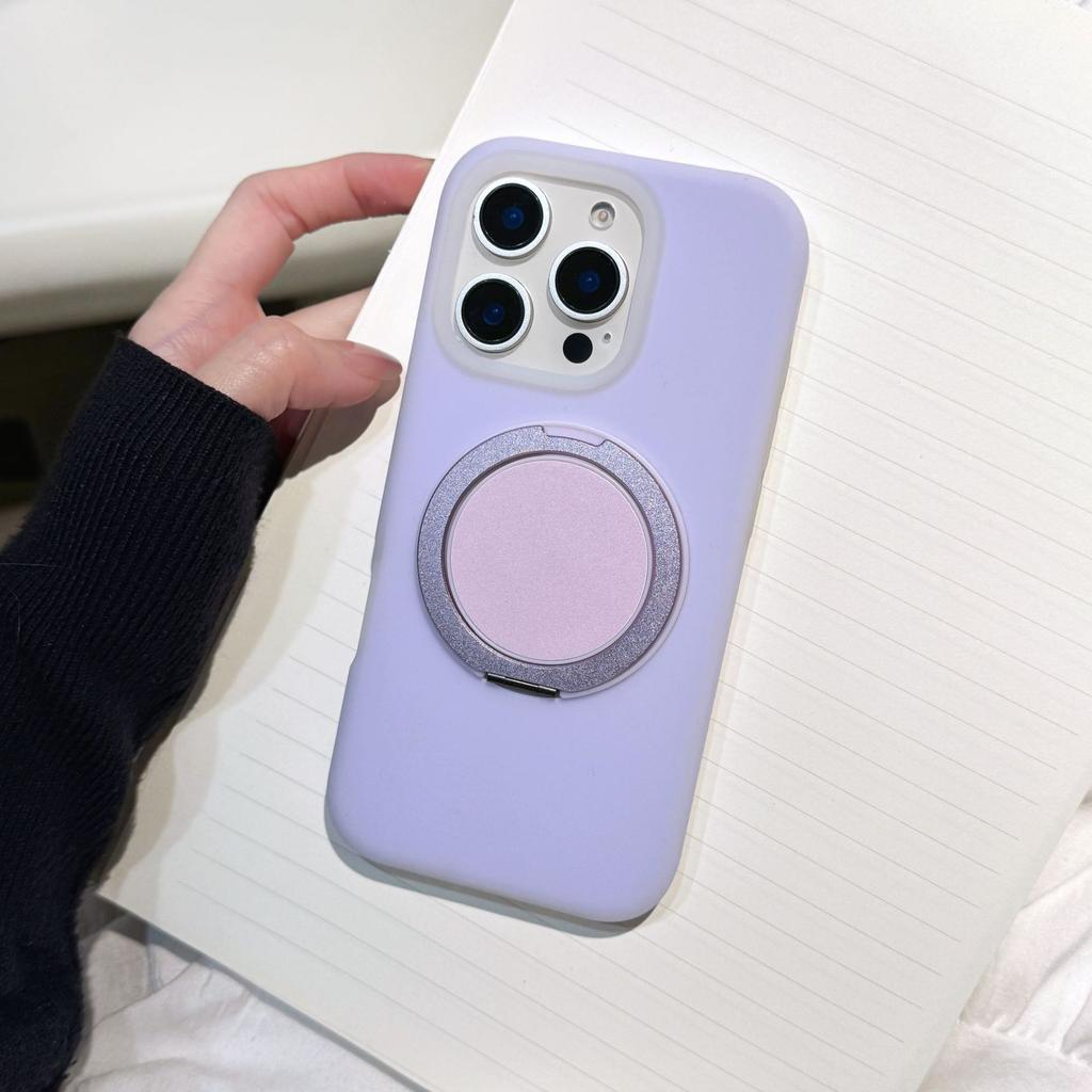 Liquid Jelly Rotating Large Bracket Magnetic Mobile Phone Case Suitable for iPhone16promax Skin Feeling Solid Color Protective Case
