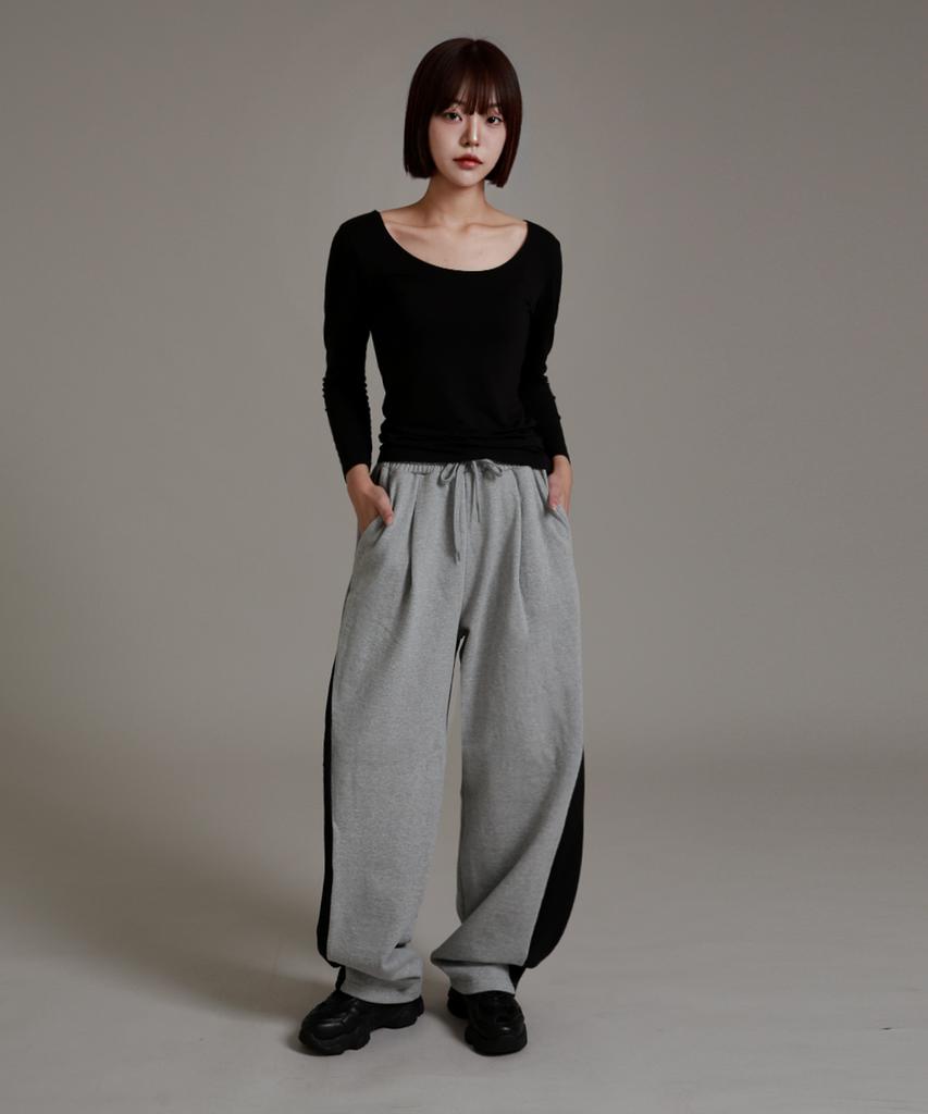 LIKE THE MOST Training Pintuck Color Block Wide Pants Melange