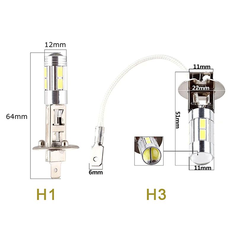 2Pcs H1 H3 Led Car Bulbs 6000K White Led High Power 10-Smd 5630 Car Decoding Fog Light Driving Drl Auto Lamp