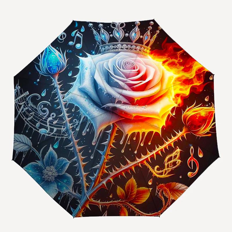 1pc Flaming Ice Rose Symphony Umbrella with Plastic Handle,Suitable for All Seasons Home Travel Outdoor UmbrellaB1879