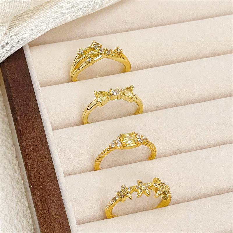 Mittelalterlicher Gold Retro Kleiner Gelber Diamant Zir*****Stiftring Modisch Und Schlicht Personalisierter Zeigefingerring