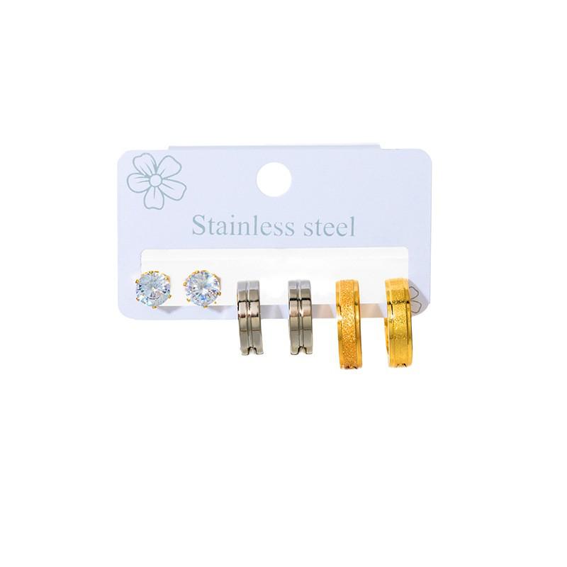 European Titanium Steel Ear Buckles: Women's Six-Piece Earring Set with Simple, Elegant Design