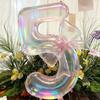 Large Iridescent Transparent Number-Shaped Foil Balloons with 24-Inch Iridescent Bow Decorations Suitable for Birthdays