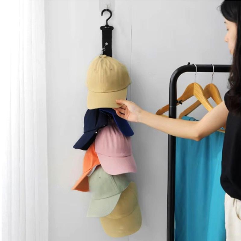 8 Clips Hanging Closet Organizer Cap Door Wall Mounted Rack Free Punch Hat Holder