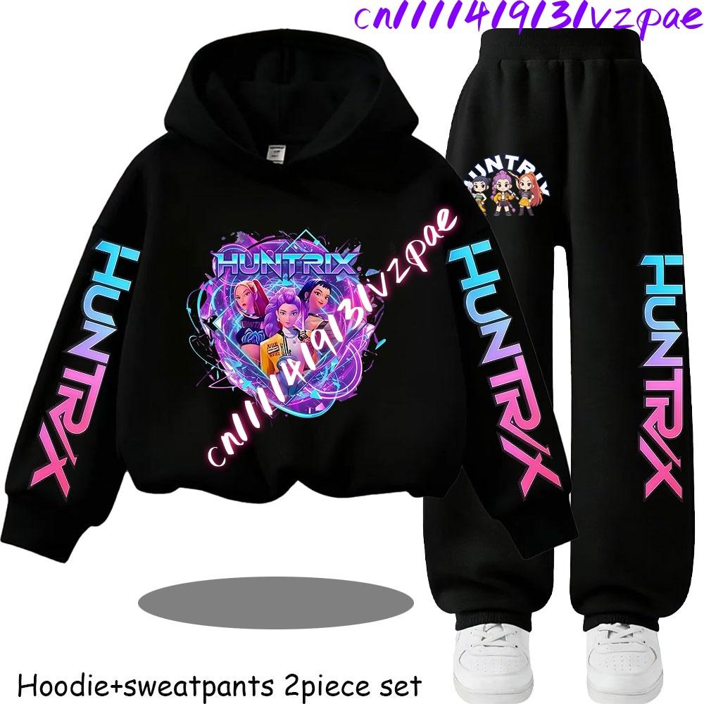 TZWY2026 Autumn KP Op Girls Print Clothing Children Hoodie 2pcs Set Pants Suit Kids Tracksuit Splice Sport Tracksuits
