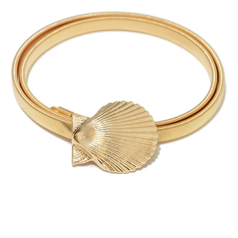 Meier Trendy new belt: women s metal elastic chain waist belt with gold shell buckle 72cm золотой