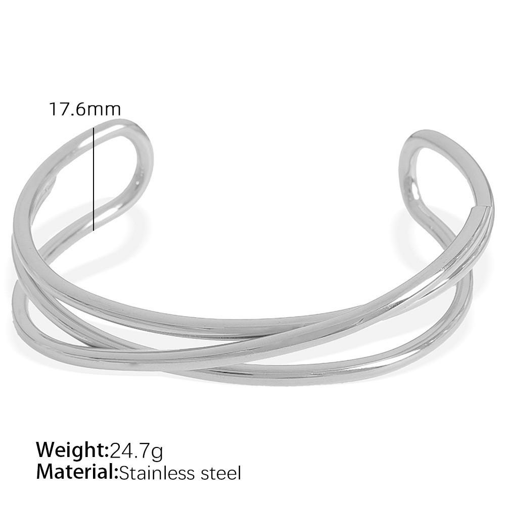 European & American Style Multi-Layer Stainless Steel Bracelet: Geometric, Polished, Round Bangle for Women