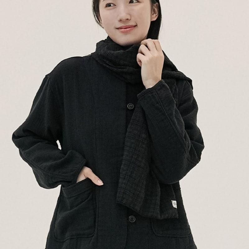 CHIQUITA Check Cotton Long Scarf Black 250810BK
