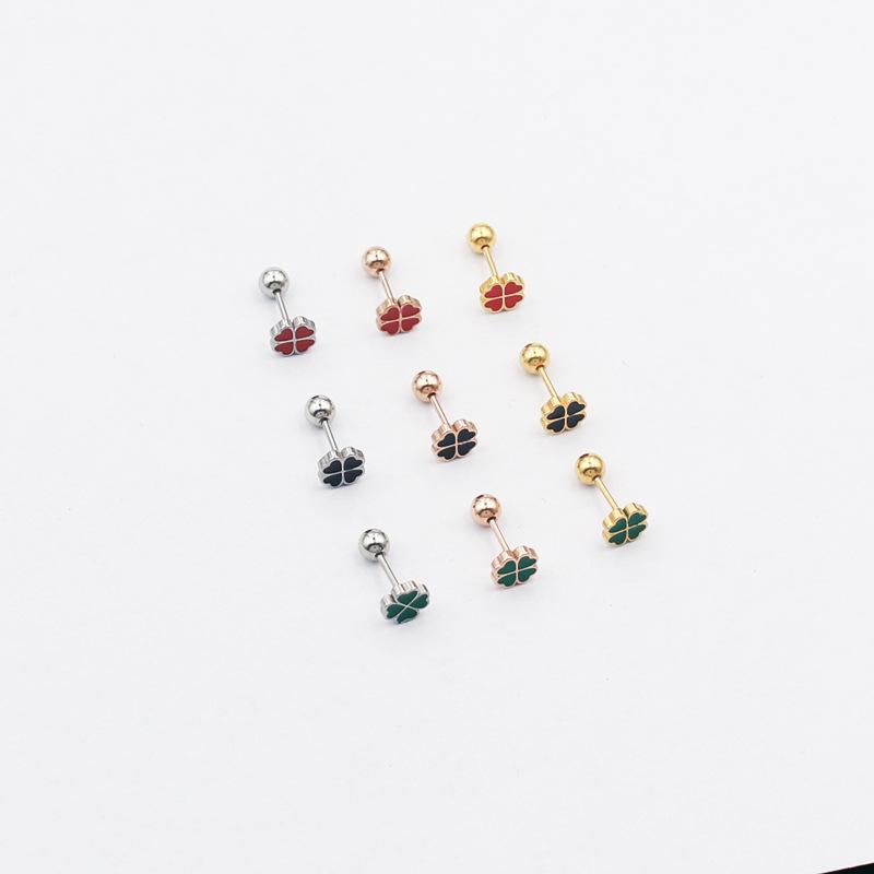 Feine Nadel aus Titanstahl, zum Schlafen, ohne die kleinen vierblättrigen Kleeblatt-Ohrringe zu entfernen, einfache, vielseitige Ohrknochen-Ohrringe, Ohrschmuck für Damen