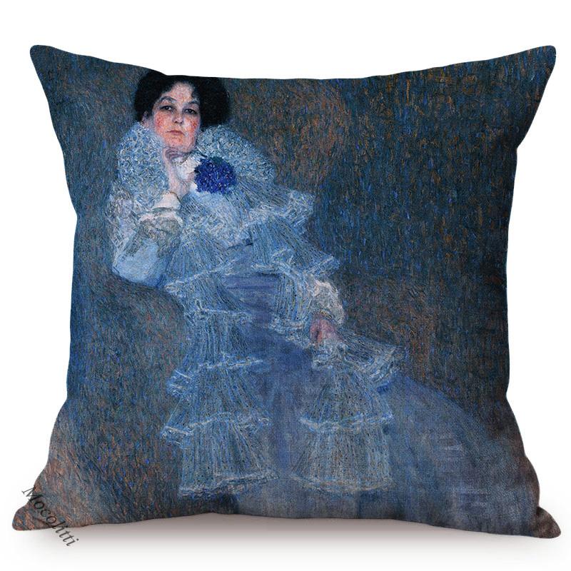 Gustav Klimt Elegant Woman Portrait Oil Painting Art Home Decoration Sofa Throw Pillow Case Sexy Lady Luxury Linen Cushion Cover
