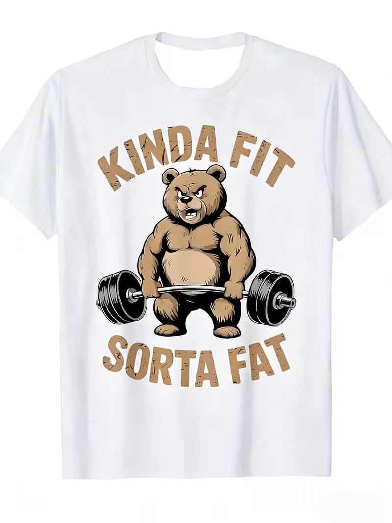 

Bear weightlifting pure cotton Tshirt casual athletic retro men s fitness muscle white - Men s Summer Cotton Graphic Tee S разноцветный