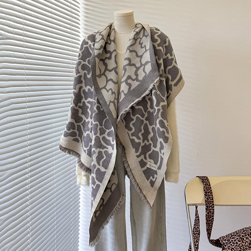 Дизайн Женский зимний кашемировый шарф - Элегантная теплая пашмина с леопардовым принтом, шаль, пончо и буфанда
