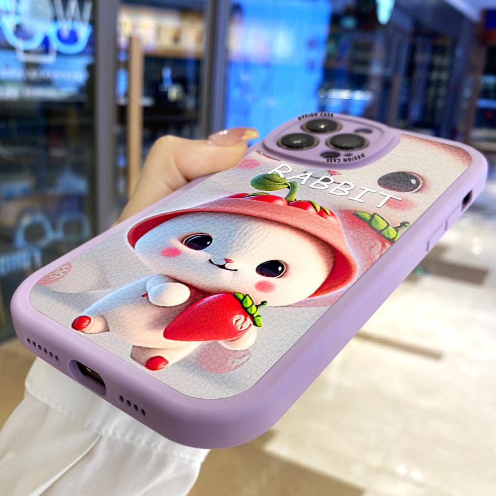 Smukłe uczucie skóry Kreskówka Śliczny królik Miękki silikonowy pokrowiec ze skóry PU Etui na telefon iPhone Samsung Huawei Honor Xiaomi Redmi OPPO Realme Vivo