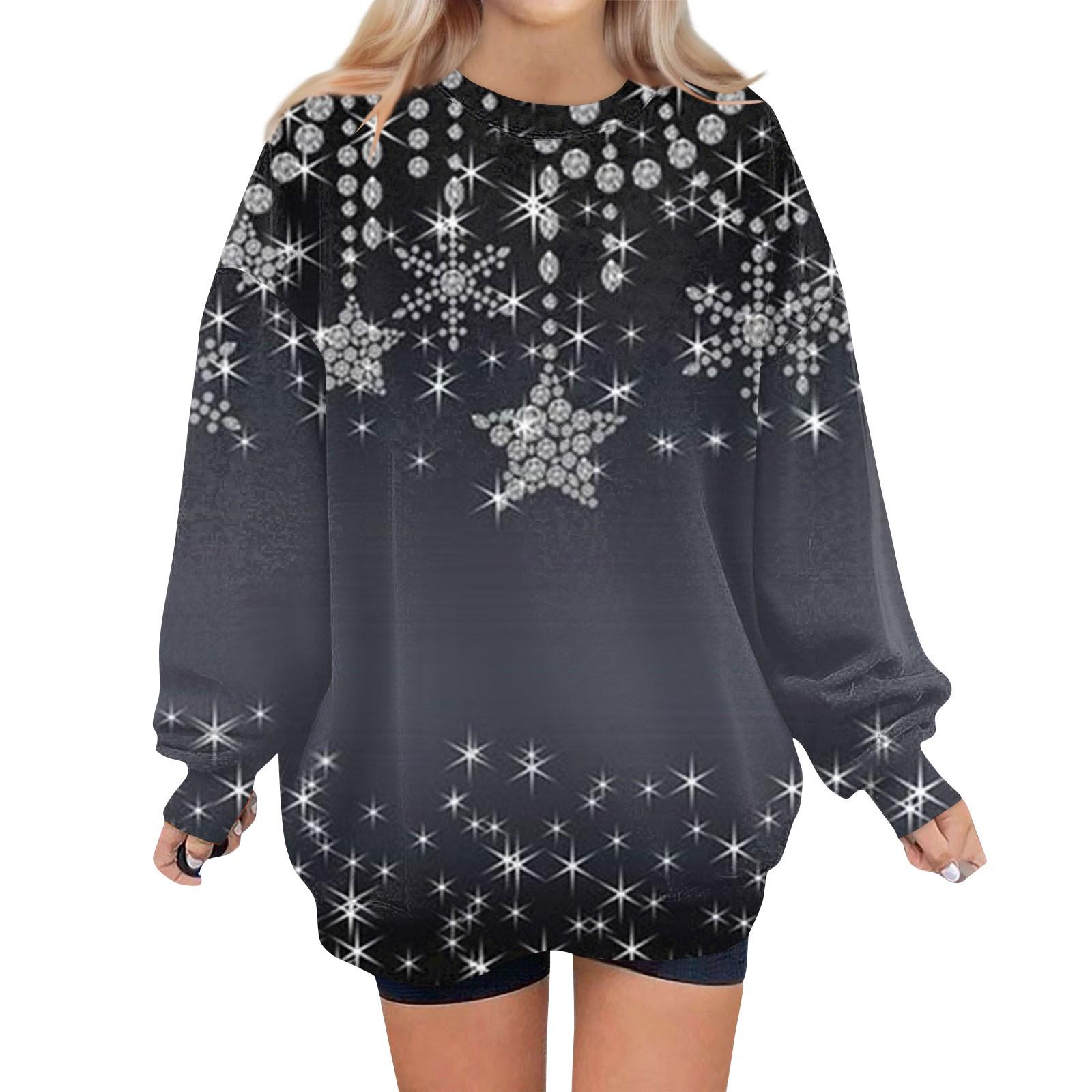 Женский свитер с круглым вырезом и длинными рукавами с рождественским принтом — фото 4