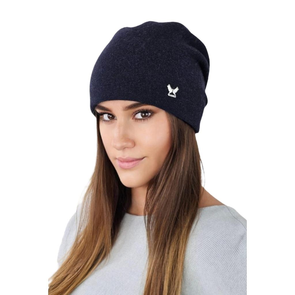 Lily Smooth Wool Women' Hat with Logo, Navy Blue