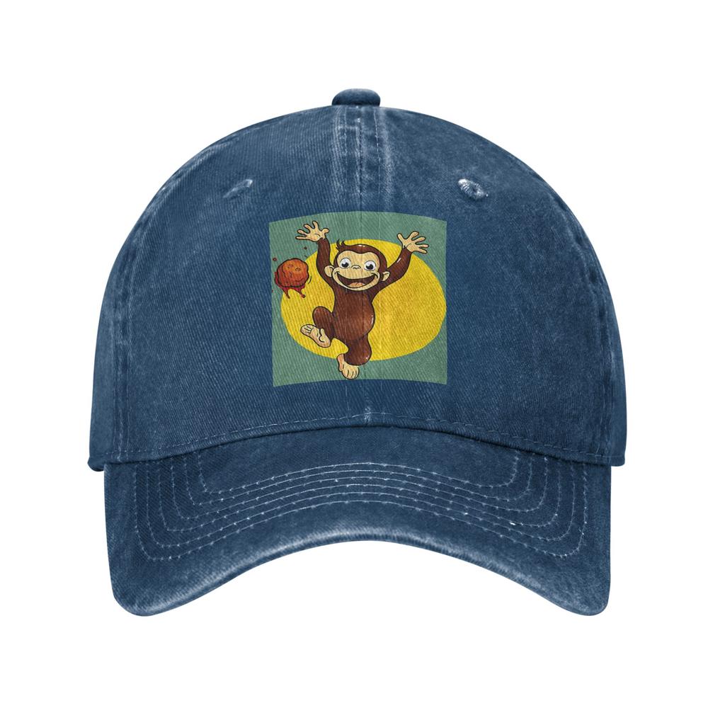 Curious George Monkey Happynes Denim Fabric Cap Casual Baseball Caps Adjustable Hat Summer Unisex Baseball Hats