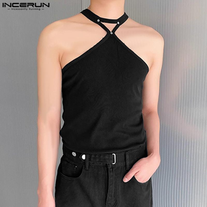 INCERUN Men Halter Neck Sexy Cross Vest Slim Fit Stretch Camisole Tank Tops