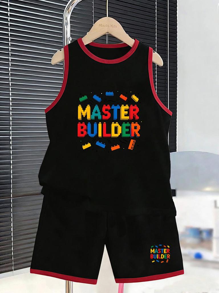 Boys’ Cool Football Beast Print Vest Set. Skin-friendly, Breathable, Loose Fit for Sports and Daily Summer Wear.