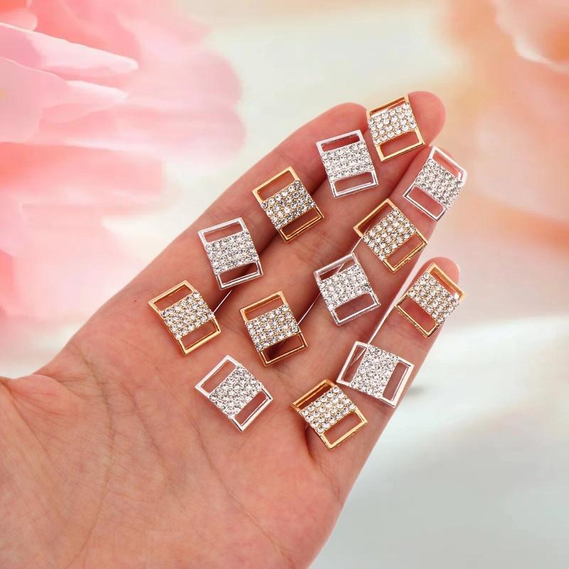 10Pcs 10x15mm Rhinestone Bikini Buckles - Alloy Chain Connectors for Swimwear,Sparkling DIYJewelry Clasps for Beachwear&Lingerie