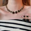 Resin Round Splicing Pendant Earrings Necklace Set French Court Style Collarbone Chain Niche Design Cervical Chain Women