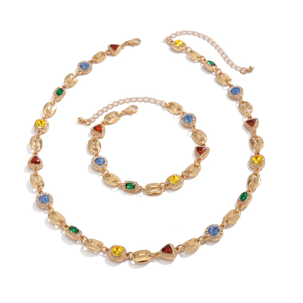 Salircon Trendy Exquisite Luxury Rhinestone Choker Necklace Bracelet Set for Men New Elegant Colorful Charm Necklace Y2K Jewelry