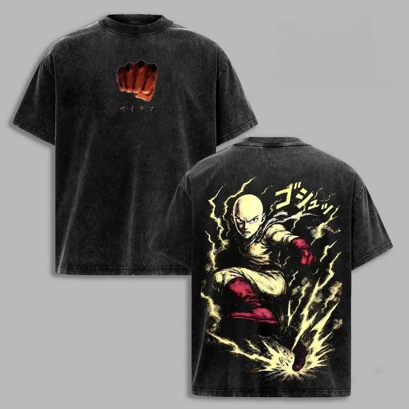 

Anime One Punch Man Saitama Graphic T Shirt Men Women Short Sleeve Clothing Cotton Tshirt Vintage Washed T-shirt Harajuku Tops XXL чёрный